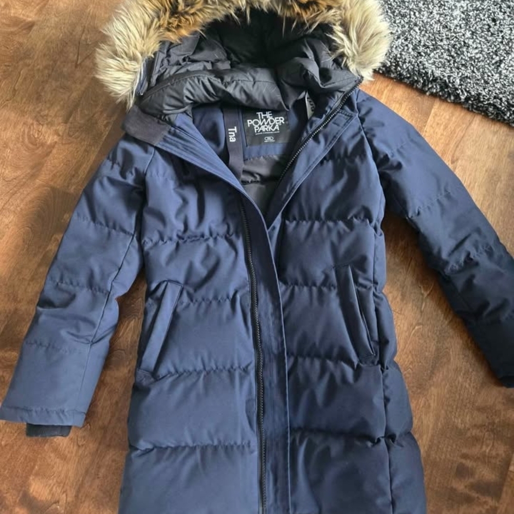 TNA Navy Puffer Jacket with Fur Hood